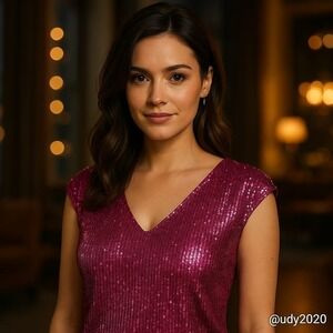 The Limited Sequin Top Party Sparkly V-Neck Sleeveless Blouse Size L Nwot‎